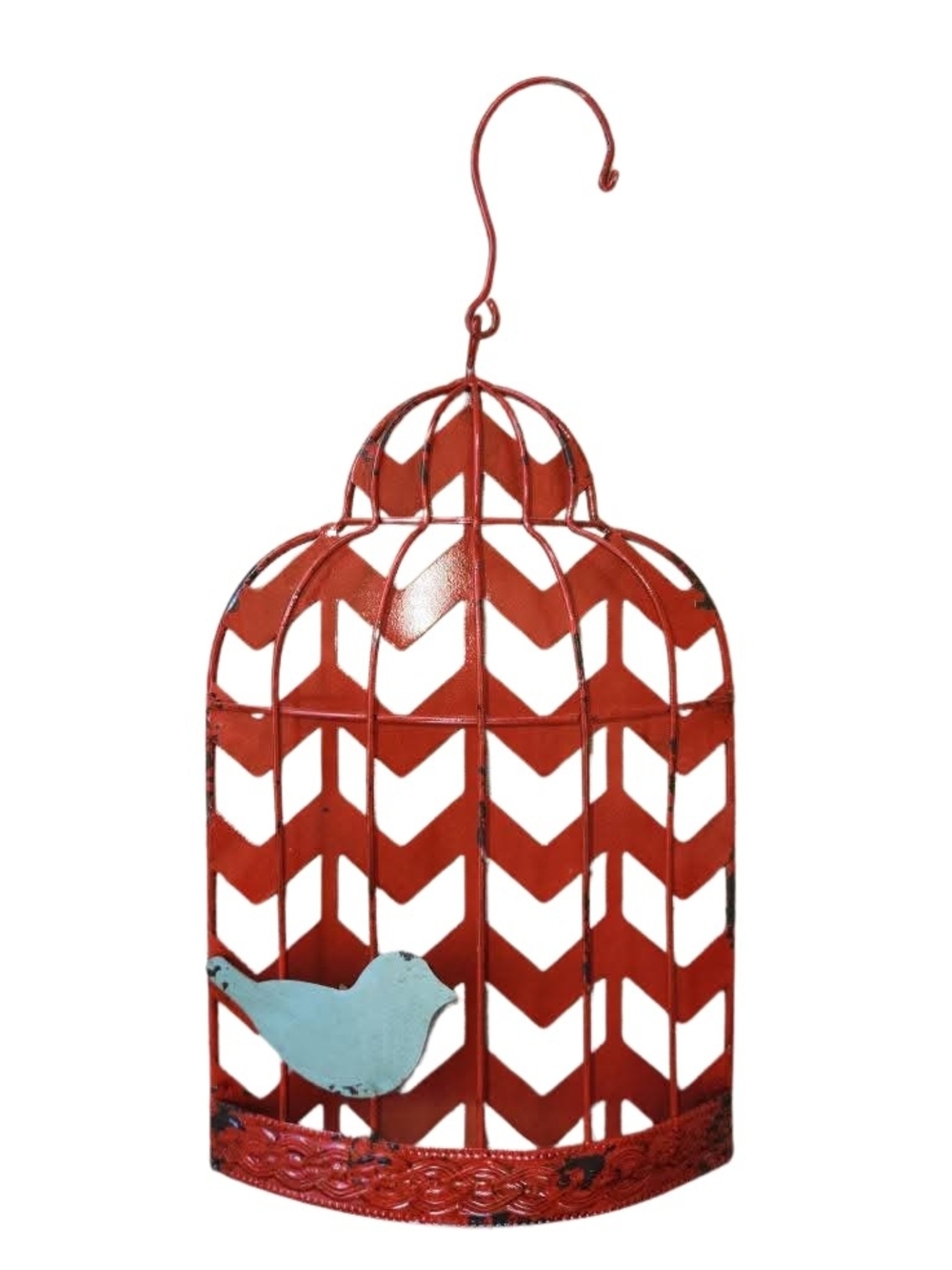 Hobby Lobby Red Metal Birdcage Wall Decor with Blue Bird Accent
